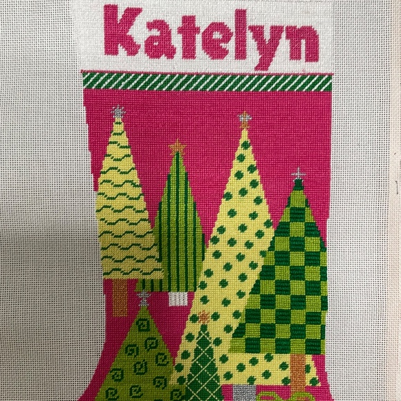 Needlepoint Oh Christmas Tree Pink  stocking On Canvas The Meredith collection - Picture 7 of 7